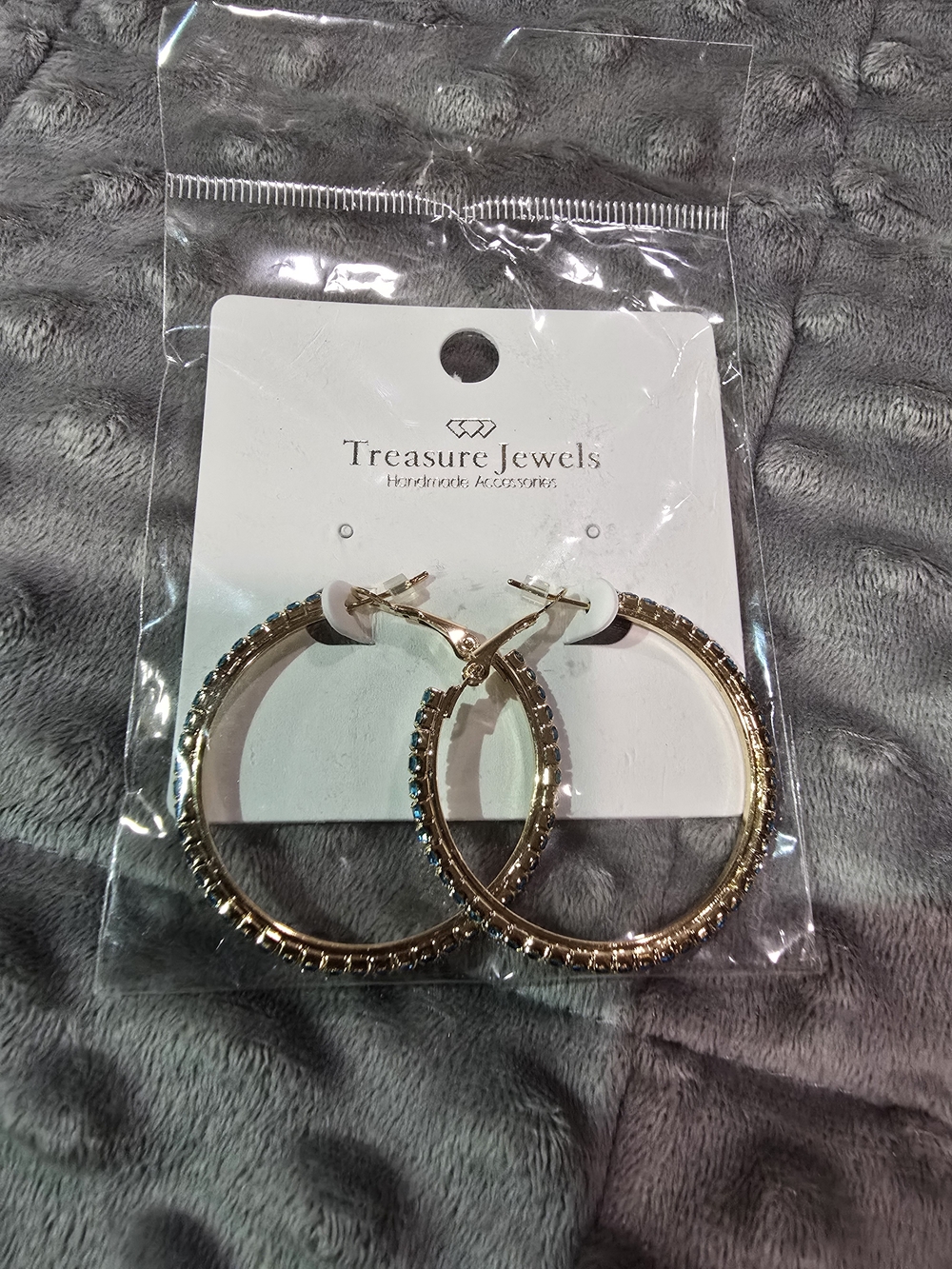 Treasure Jewels Gold Hoop Earrings with Blue Crystal Accents